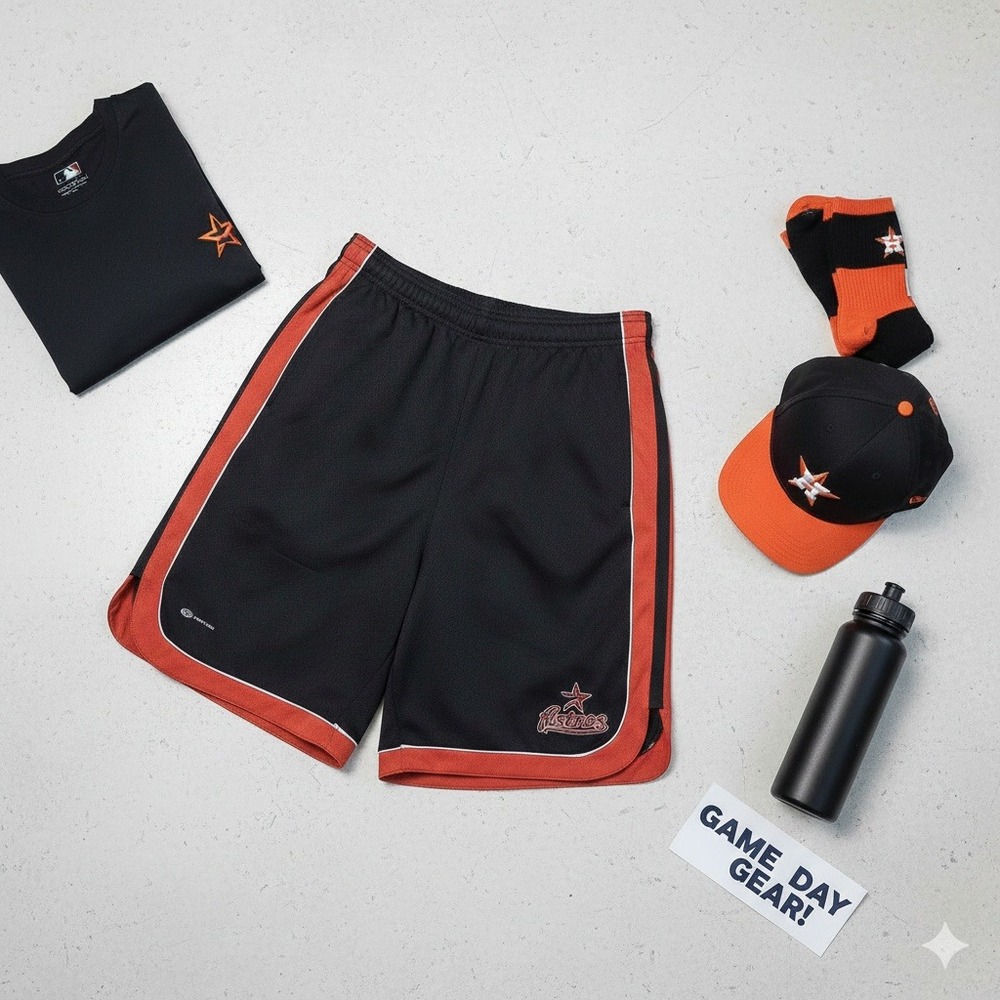 Houston Astros Youth Boys Shorts Black Orange Baseball MLB Athletic Kids
